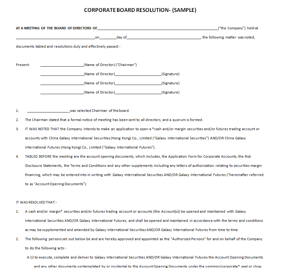 Corporate Board Resolution Sample — downloadable template preview