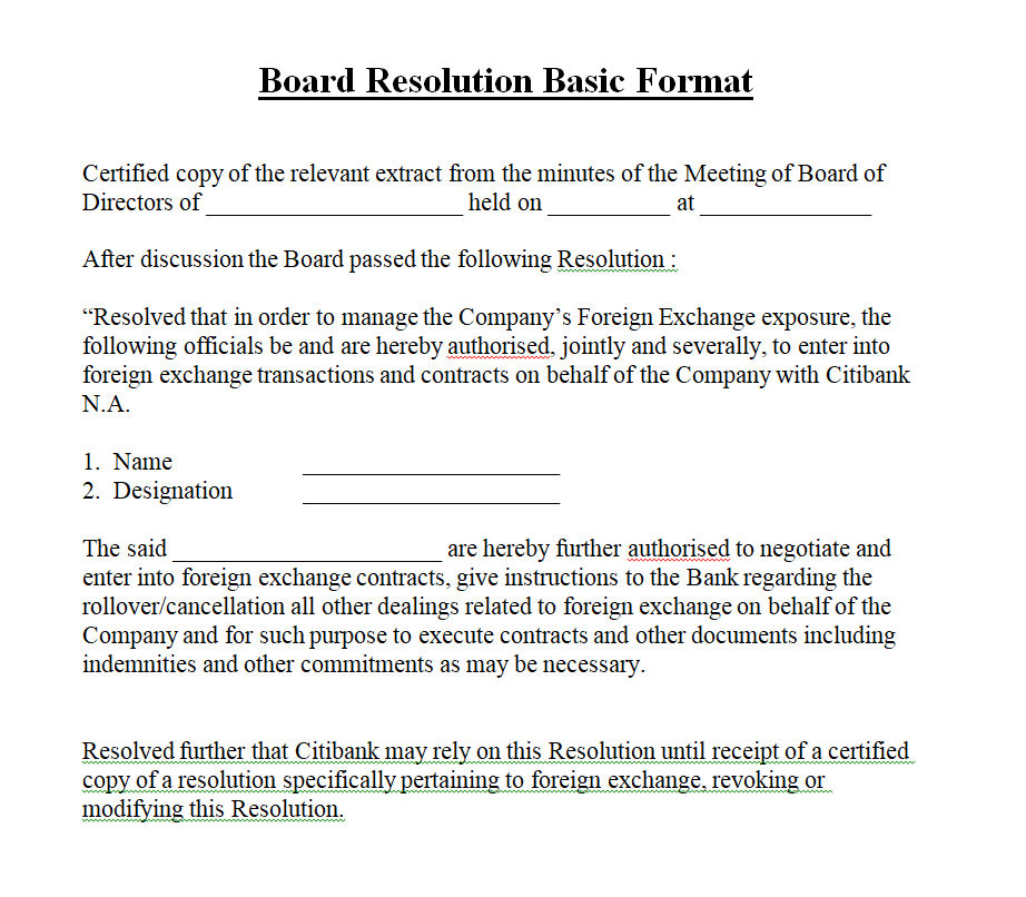 Board Resolution Basic Format — downloadable template preview