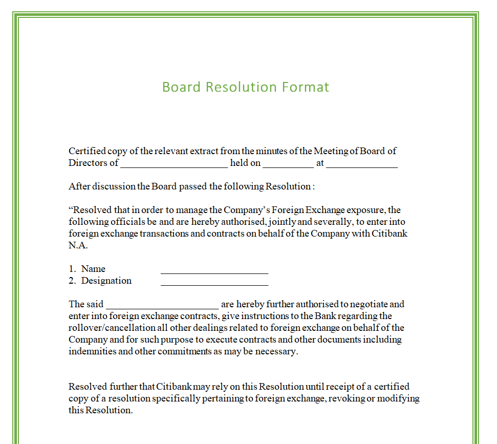 Board Resolution Format — downloadable template preview