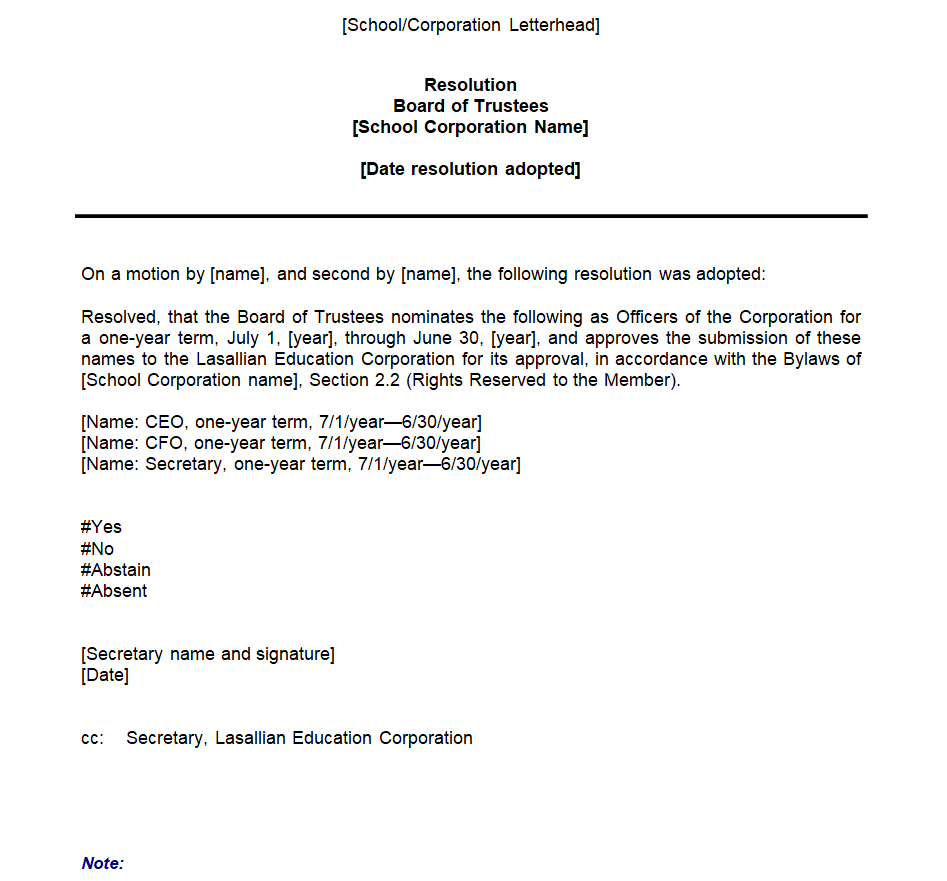 Board of Trustees Resolution — downloadable template preview