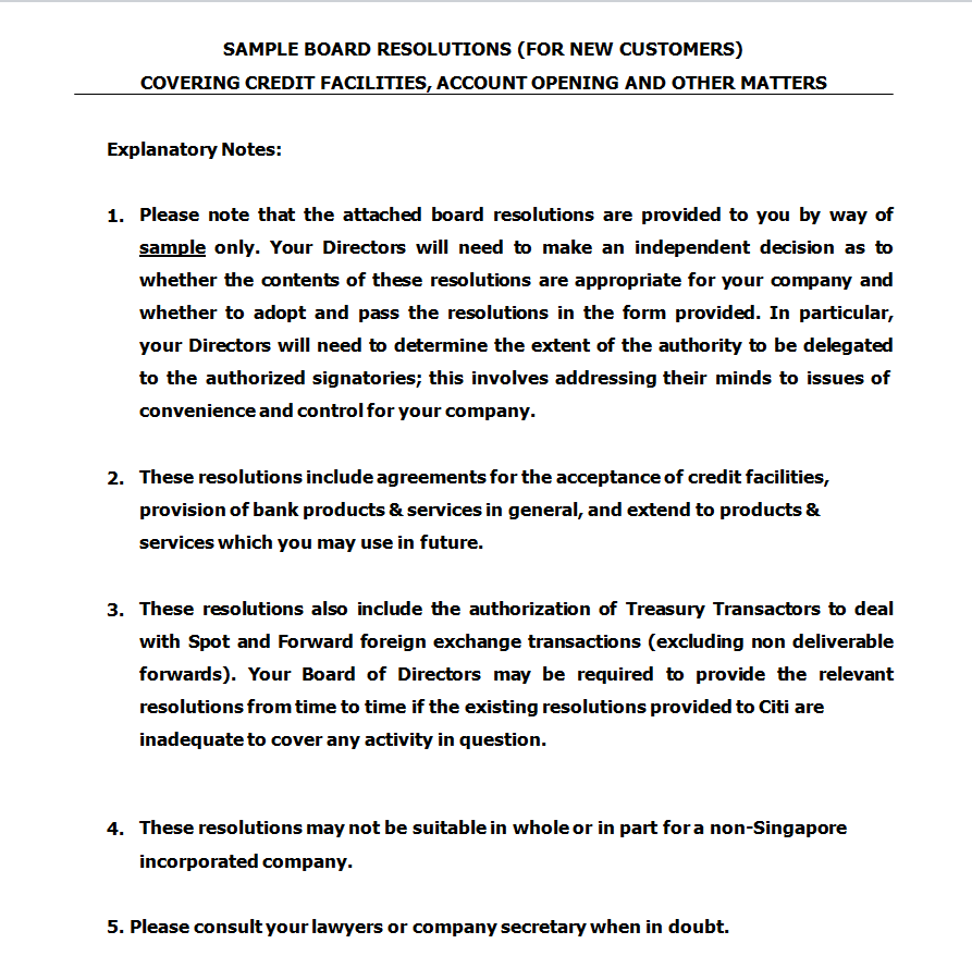 Board Resolution Sample for New Customers — downloadable template preview
