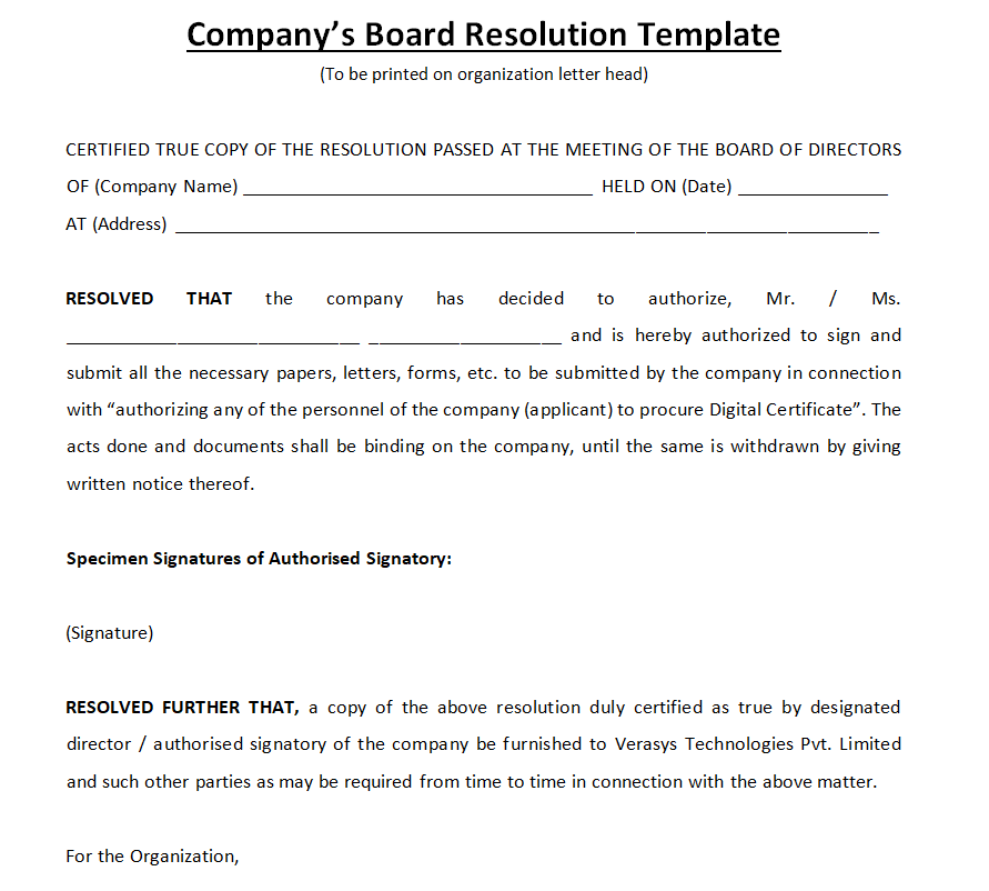 Company's Board Resolution — downloadable template preview