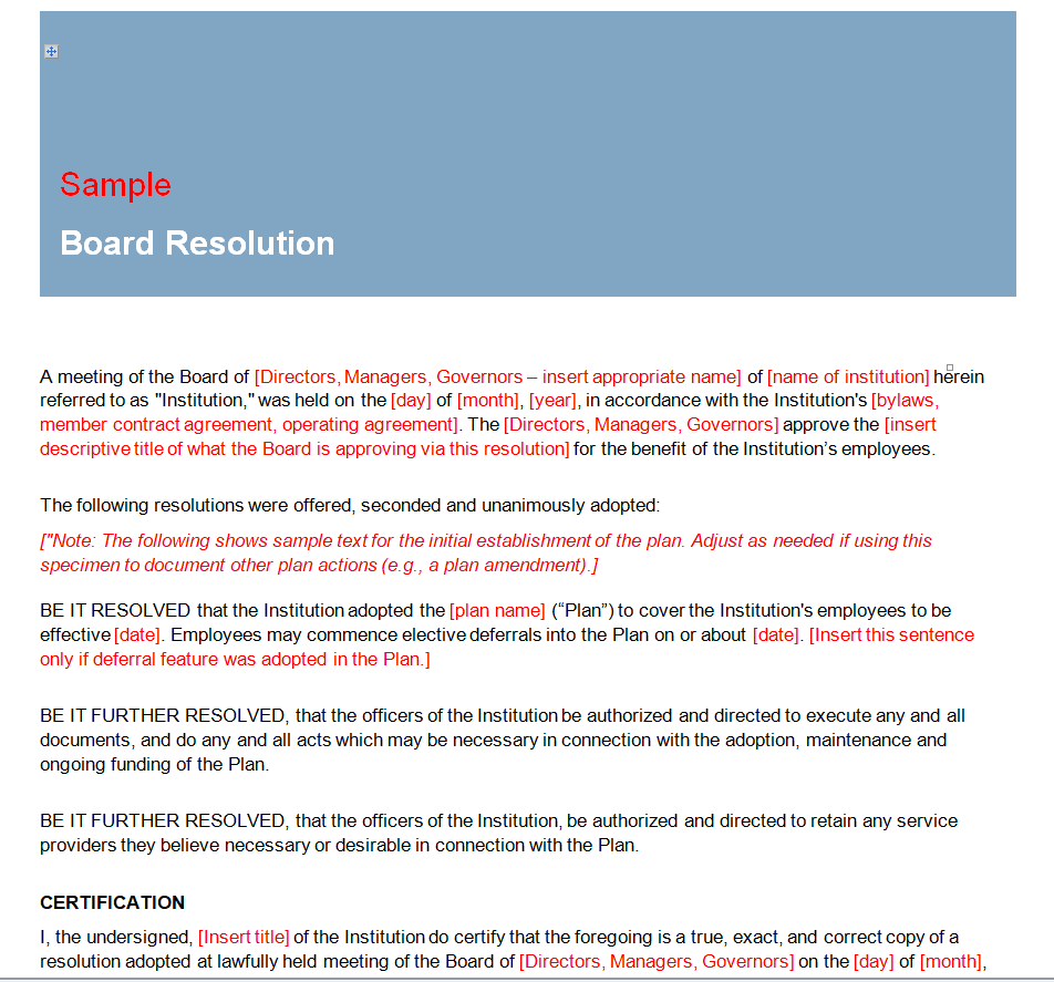 Sample Board Resolution Example — downloadable template preview
