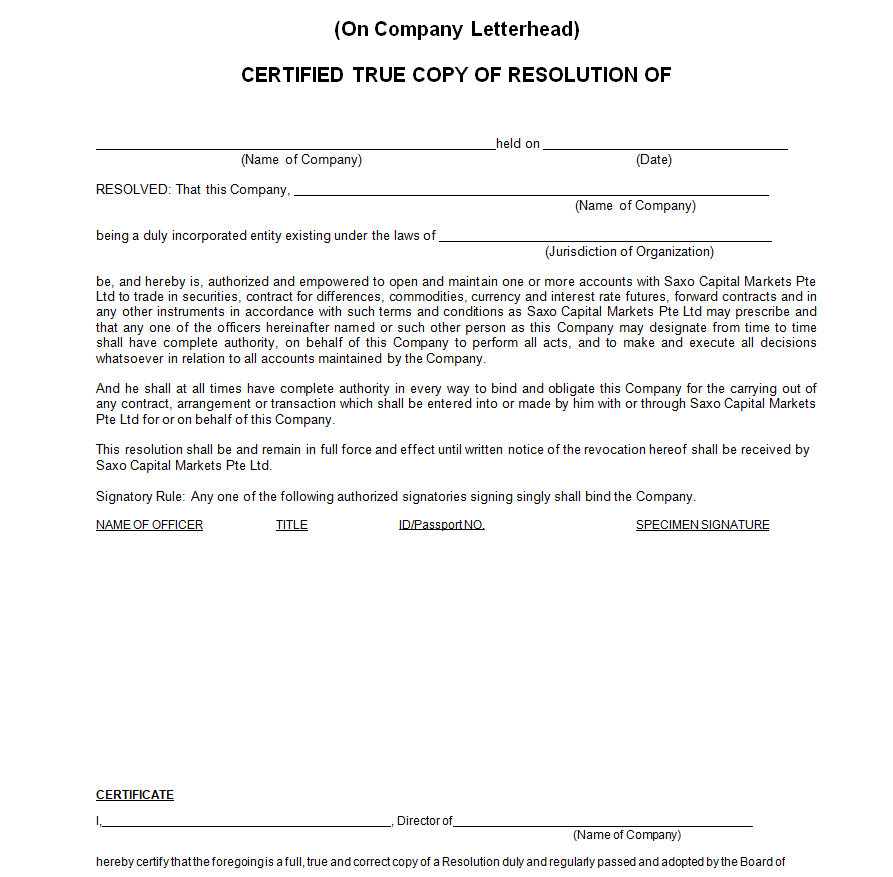 Sample Board Resolution Certified Copy — downloadable template preview