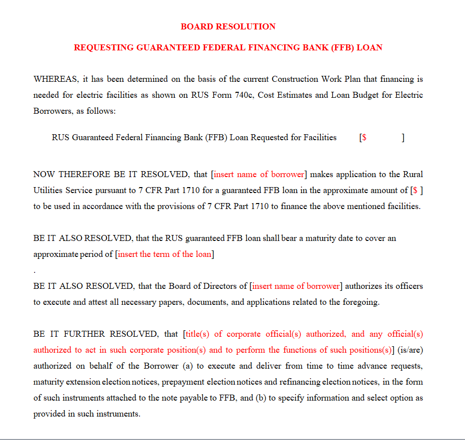 Board Resolution for Requesting the Federal Finance Bank — downloadable template preview