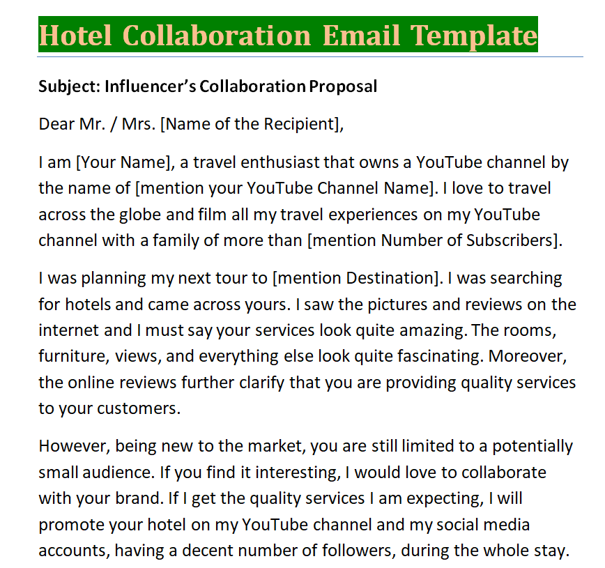 Hotel Collaboration Email — downloadable template preview