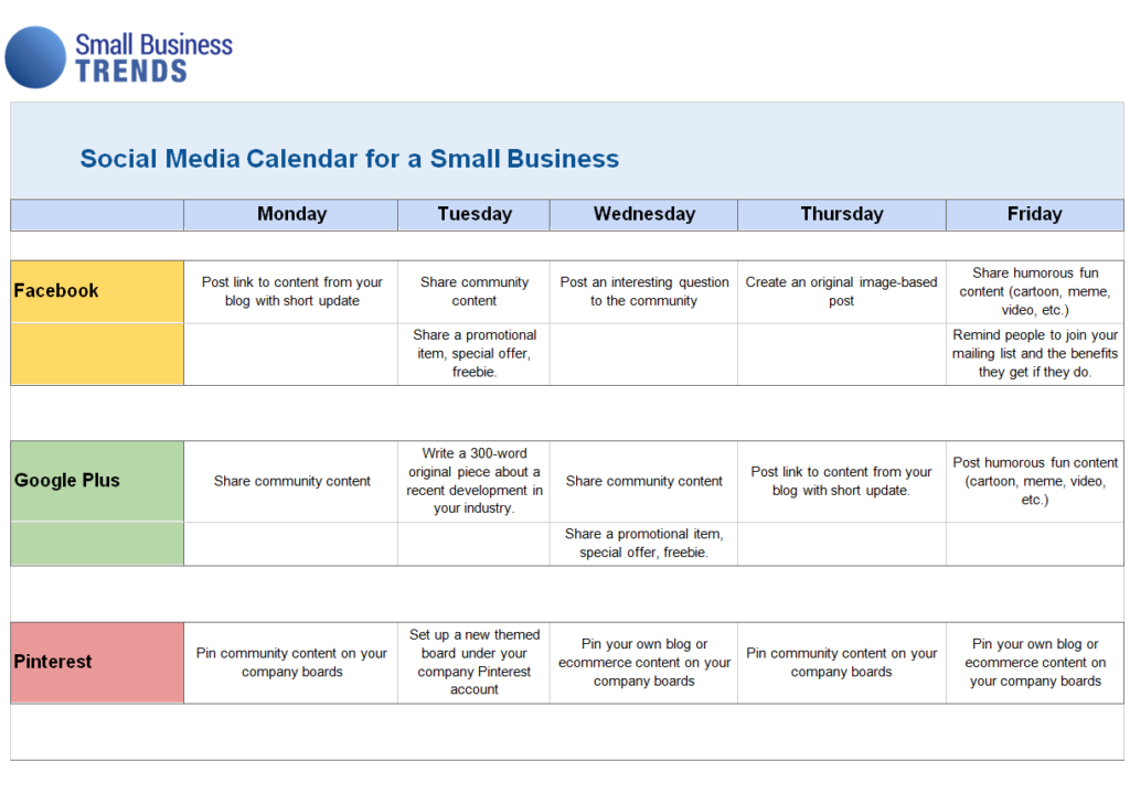 Small Business Social Media Calendar Template — downloadable template preview
