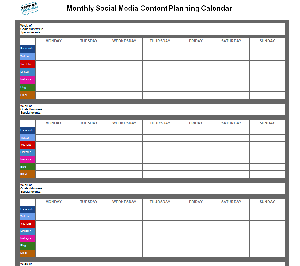 Monthly Social Media Content Planning Calendar Sample — downloadable template preview