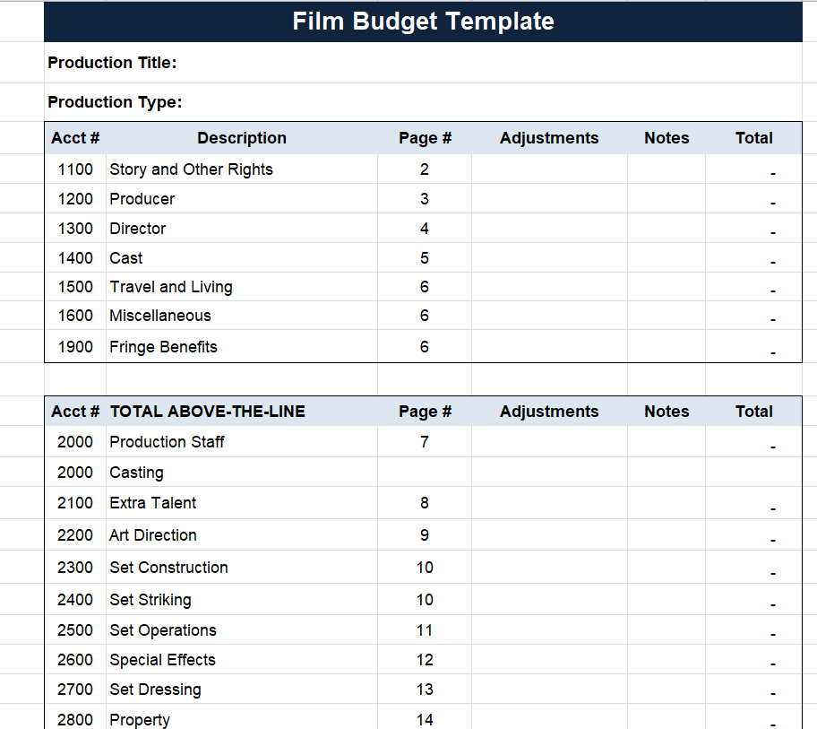 Detailed Film Budget Template — downloadable template preview