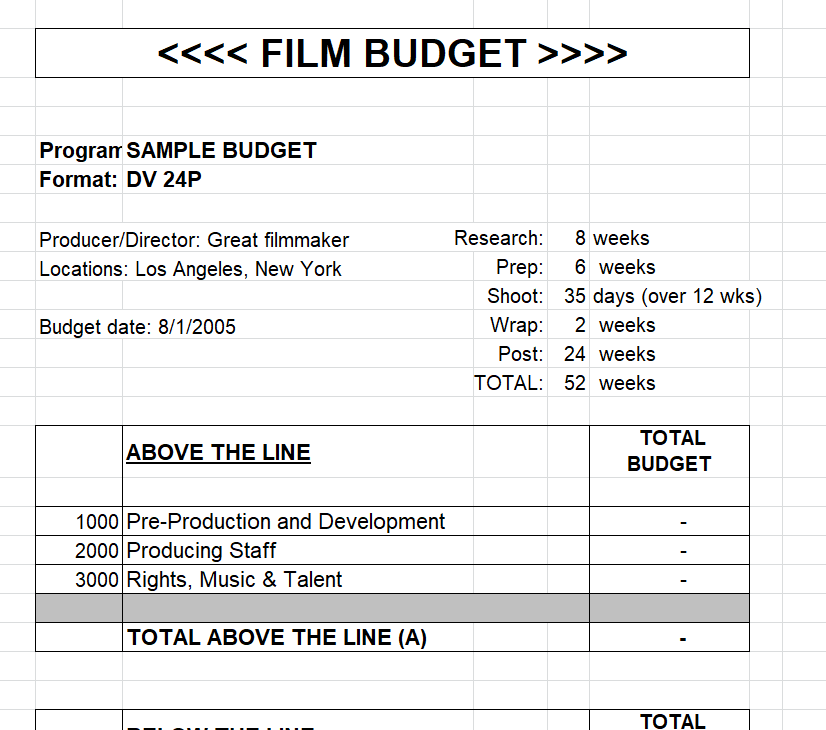 Simple Film Budget Template — downloadable template preview