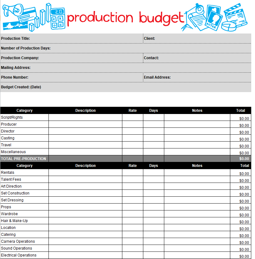 Blank Film Production Budget Template — downloadable template preview