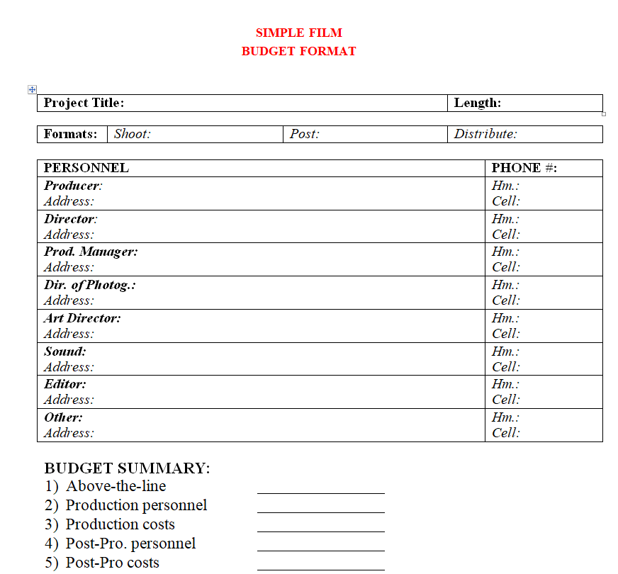 15 Film Budget Templates for Excel and Word