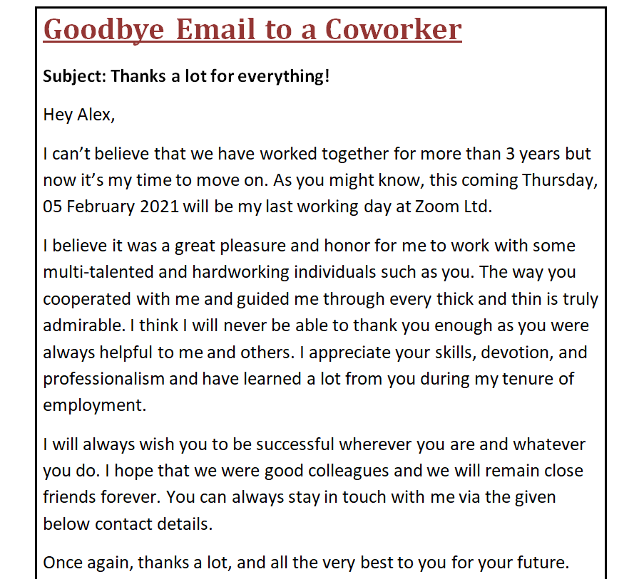 goodbye email to coworkers — downloadable template preview
