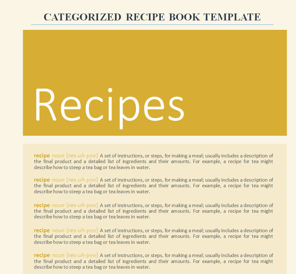 Categorized Recipe Book Template in MS WORD — downloadable template preview