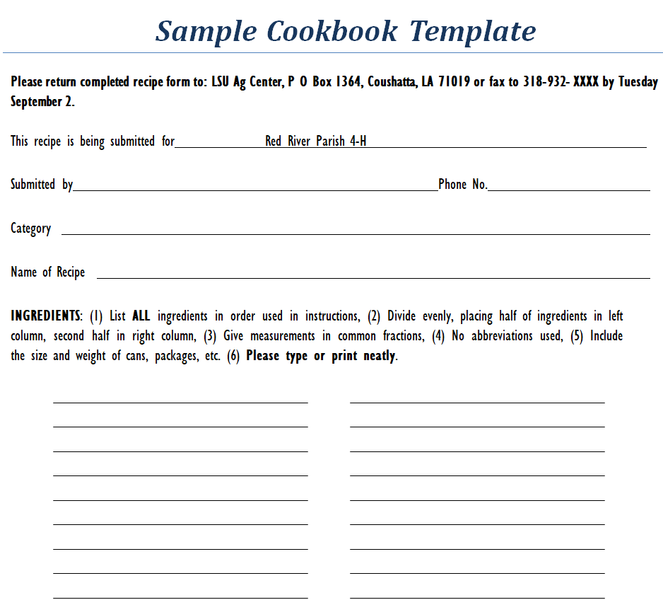 Sample Recipe Book Template DOC — downloadable template preview