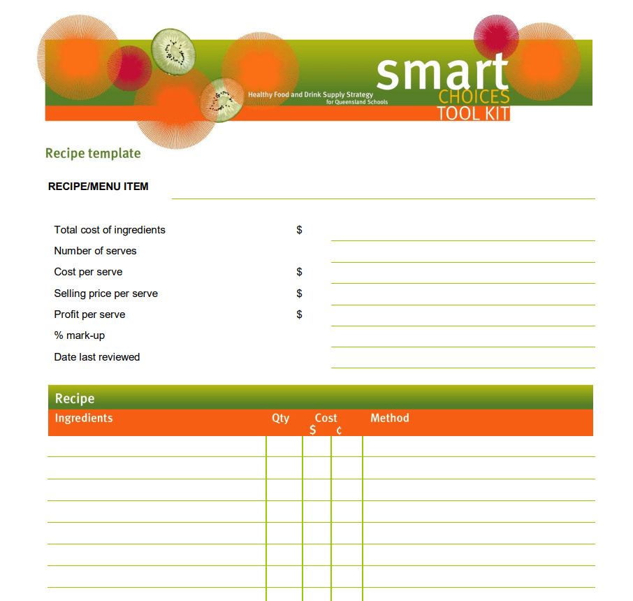 PDF Format for Recipe Book — downloadable template preview