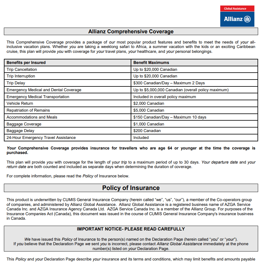 Comprehensive Insurance Policy Example — downloadable template preview