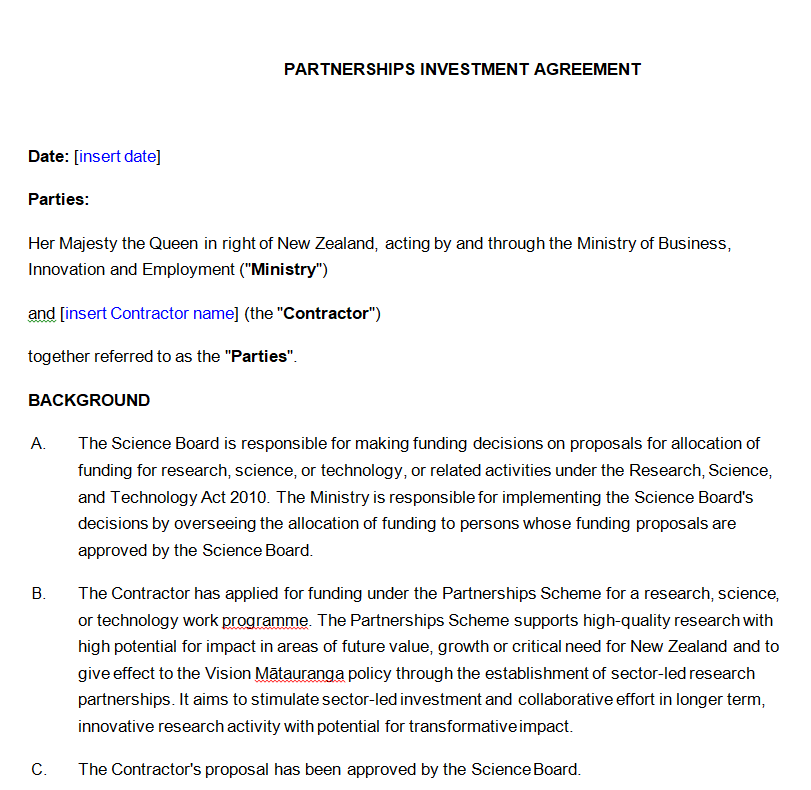 Partnership Investment Agreement — downloadable template preview