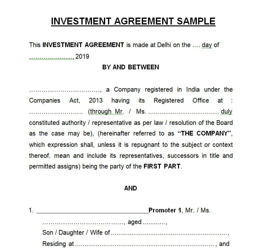 Basic Investment Agreement Sample Word — downloadable template preview