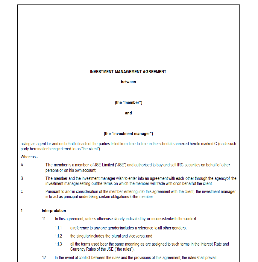 Investment Management Agreement — downloadable template preview