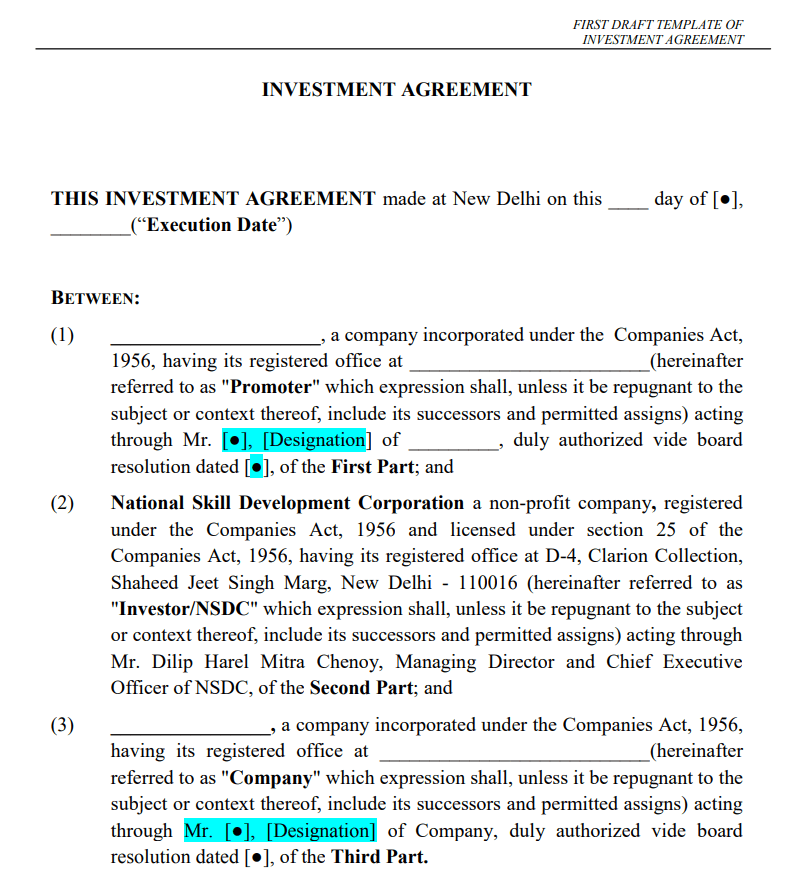 Draft Investment Agreement Sample — downloadable template preview