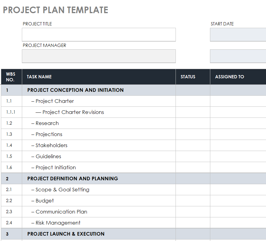 Fillable Project Plan Template in XLSX Format — downloadable template preview