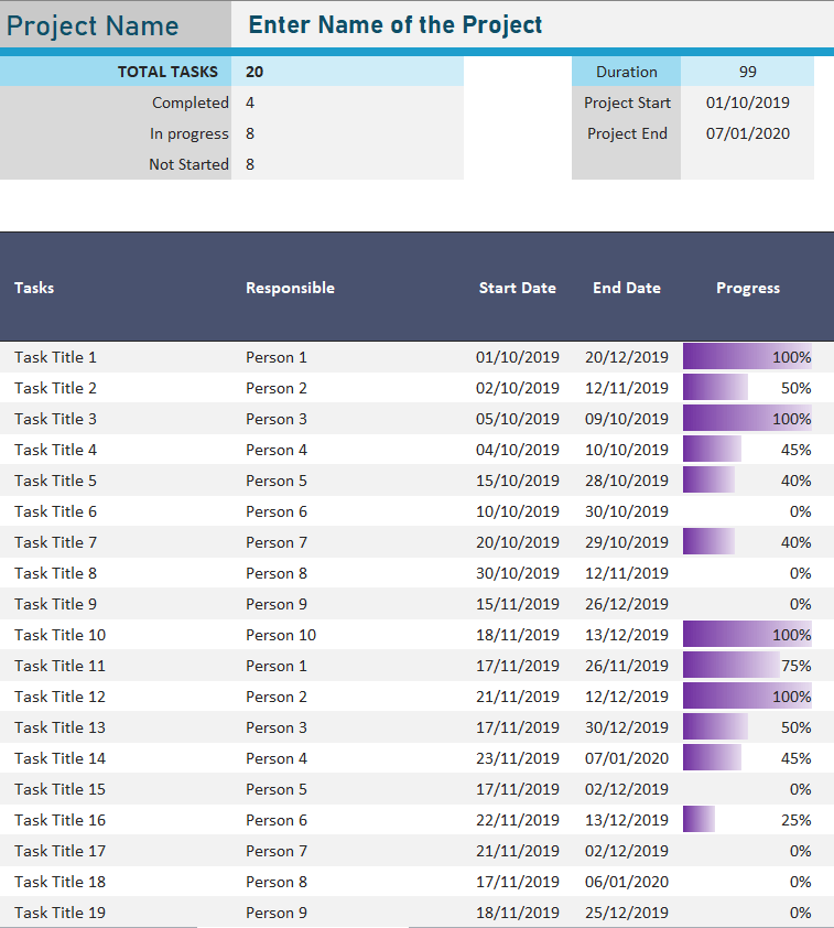 Organization's Project Plan Template XLSX — downloadable template preview