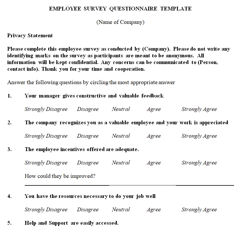 Employee Survey Questionnaire Word Template — downloadable template preview