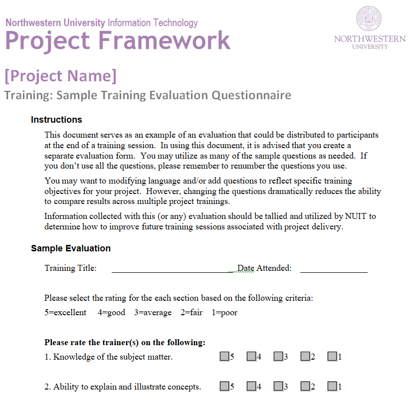 Training Evaluation Questionnaire Example Word — downloadable template preview