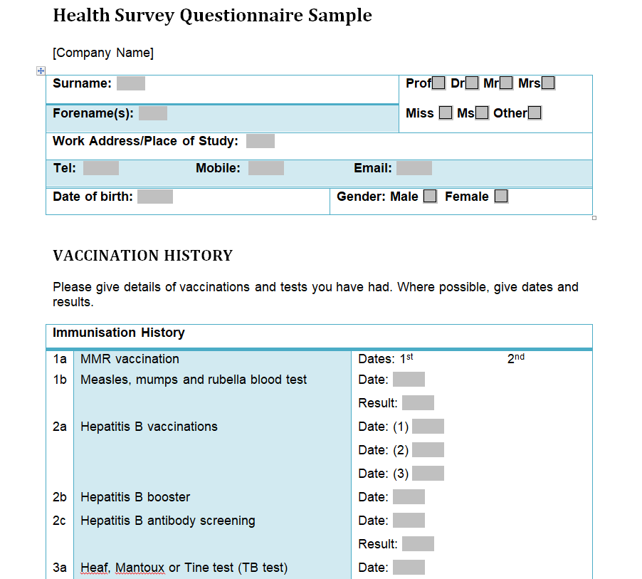Health Survey Questionnaire Sample Free Download — downloadable template preview