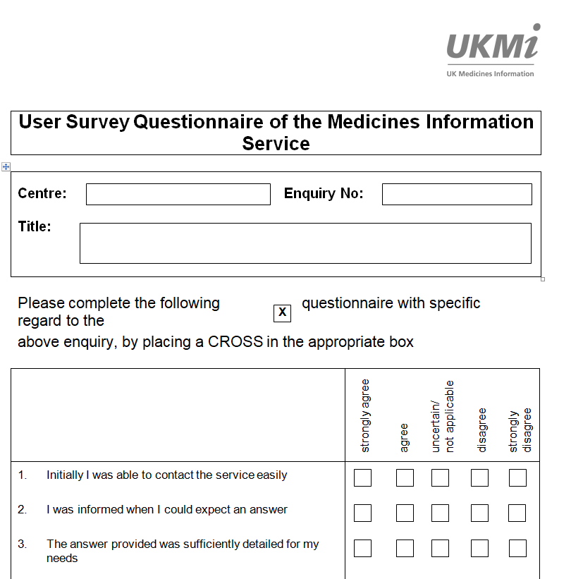 Medical User Survey Questionnaire Example — downloadable template preview