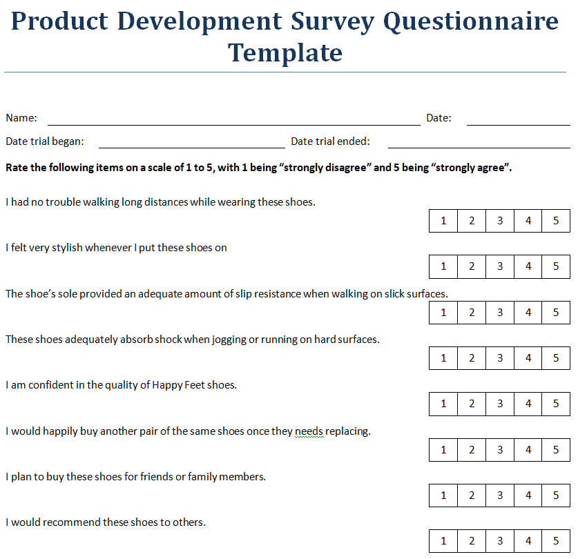 Company's Survey Questionnaire Template for Product Development — downloadable template preview