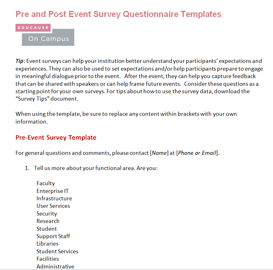 Pre and Post Event Survey Questionnaire Templates — downloadable template preview