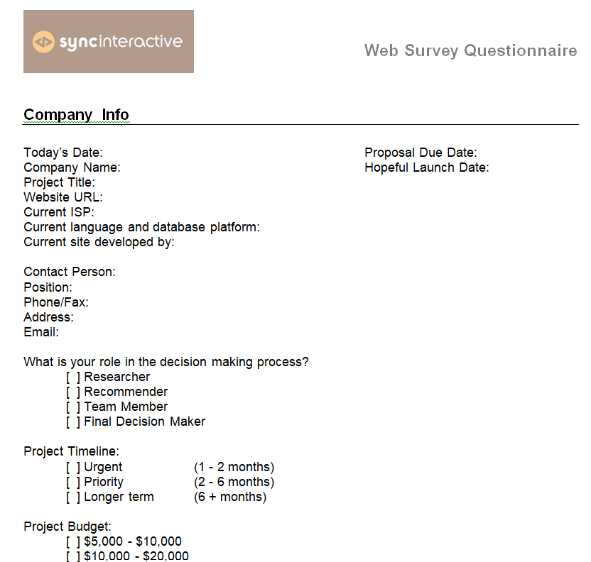 Company's Website Survey Questionnaire Template in Word — downloadable template preview