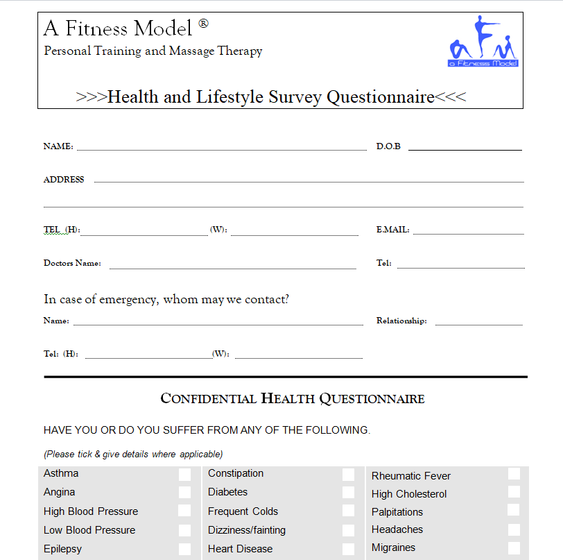 Health & Lifestyle Survey Questionnaire Example — downloadable template preview
