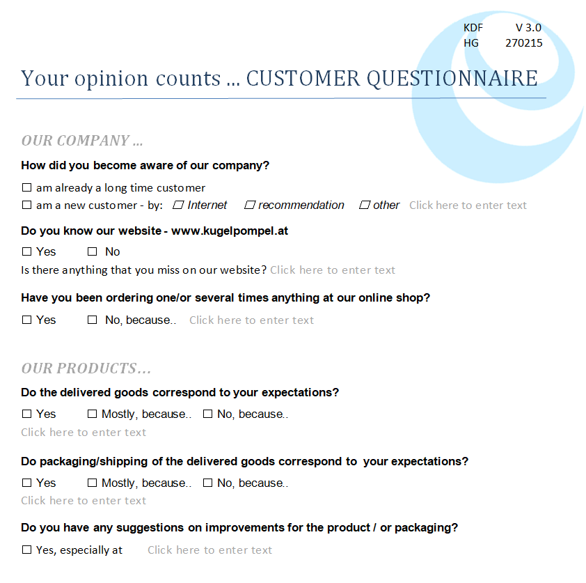 Special Customer Survey Questionnaire Template — downloadable template preview