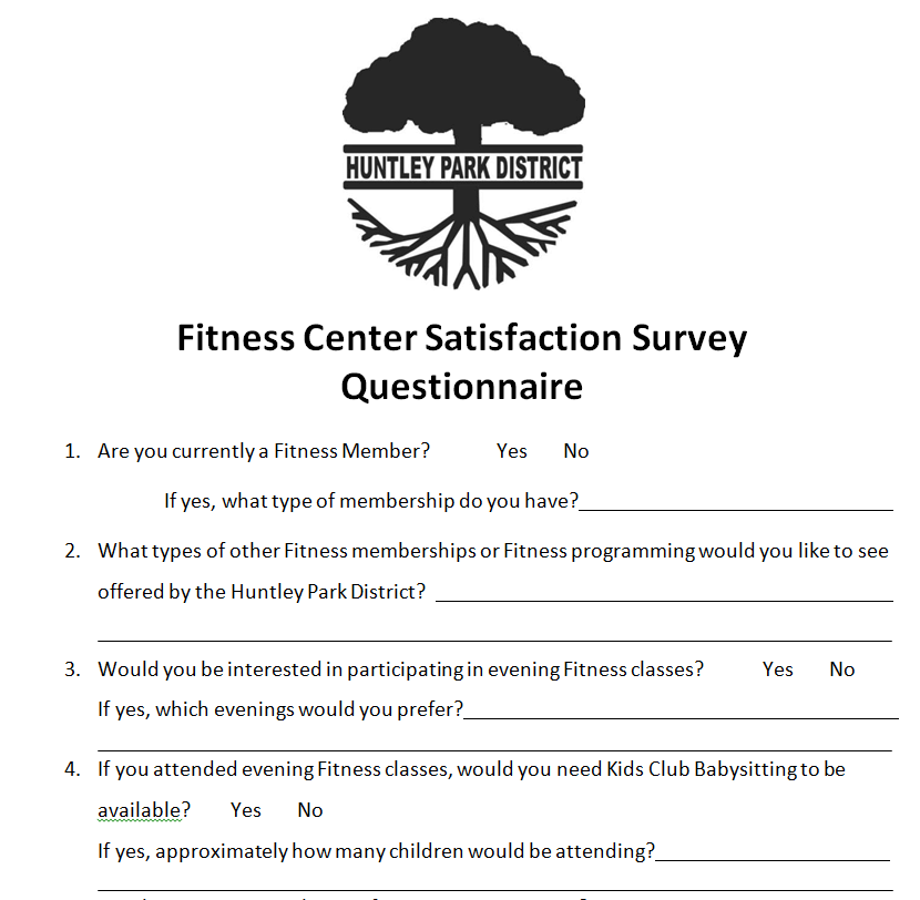 Fitness Center Satisfaction Survey Questionnaire Template — downloadable template preview