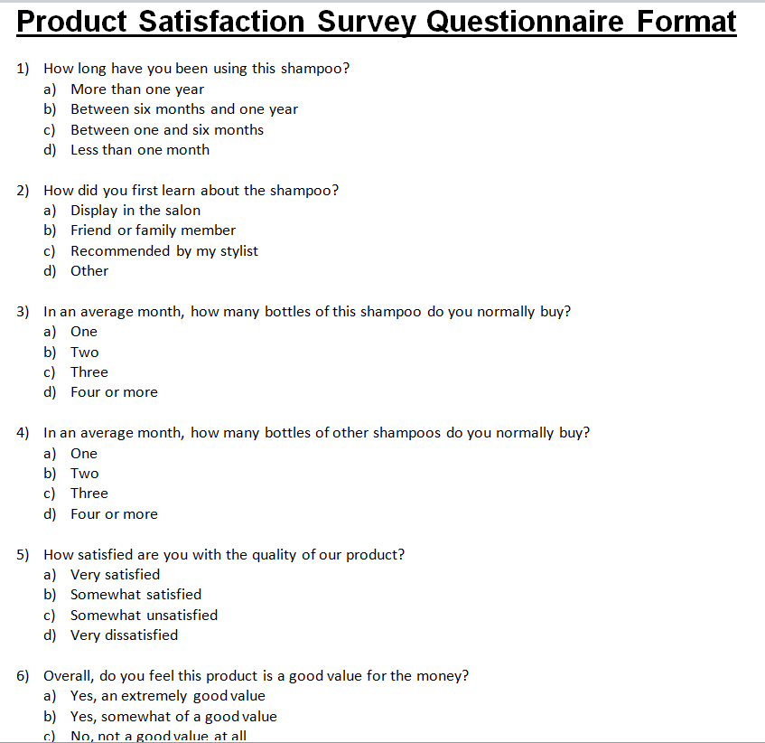 Product Satisfaction Survey Questionnaire in DOC Format — downloadable template preview