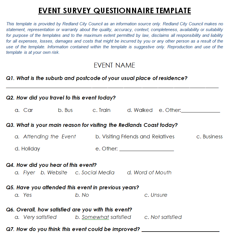 Useful Event Survey Questionnaire Template — downloadable template preview