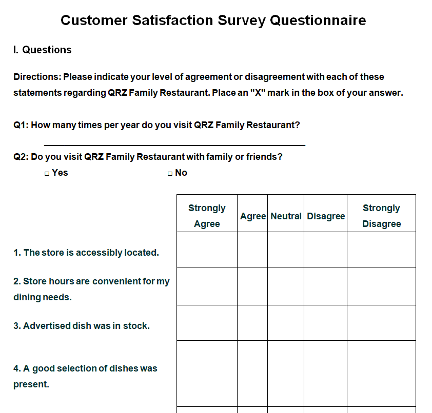 Basic Customer Satisfaction Survey Questionnaire Sample DOC — downloadable template preview