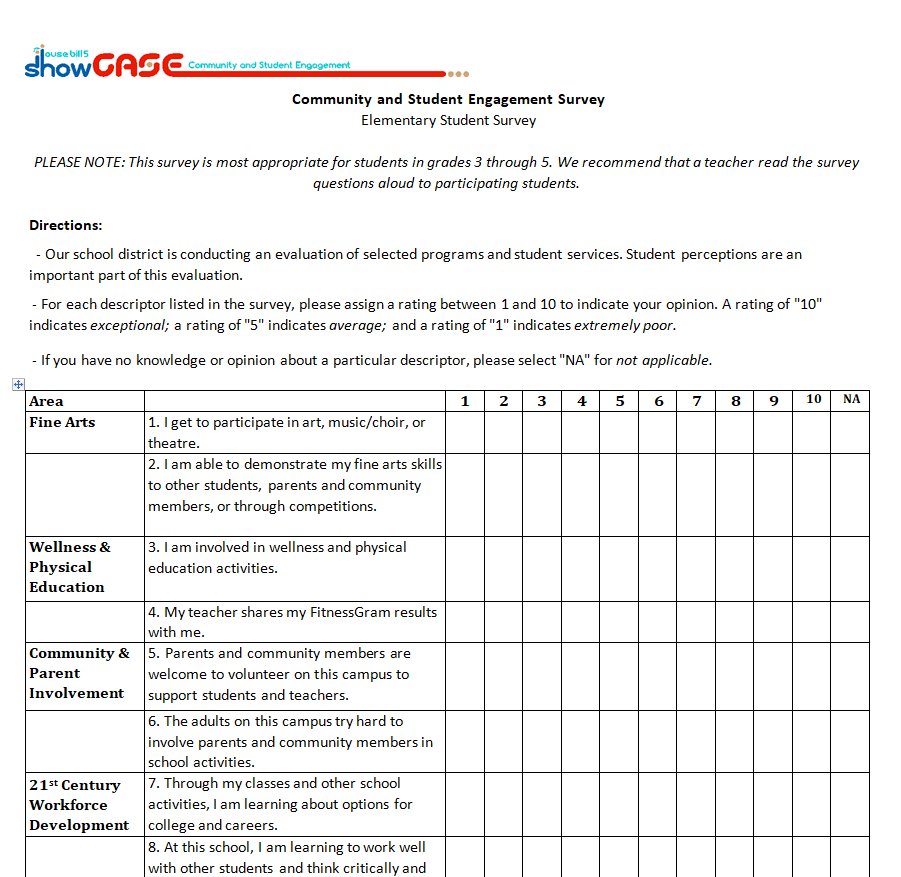 Elementary Student Survey Questionnaire Sample — downloadable template preview