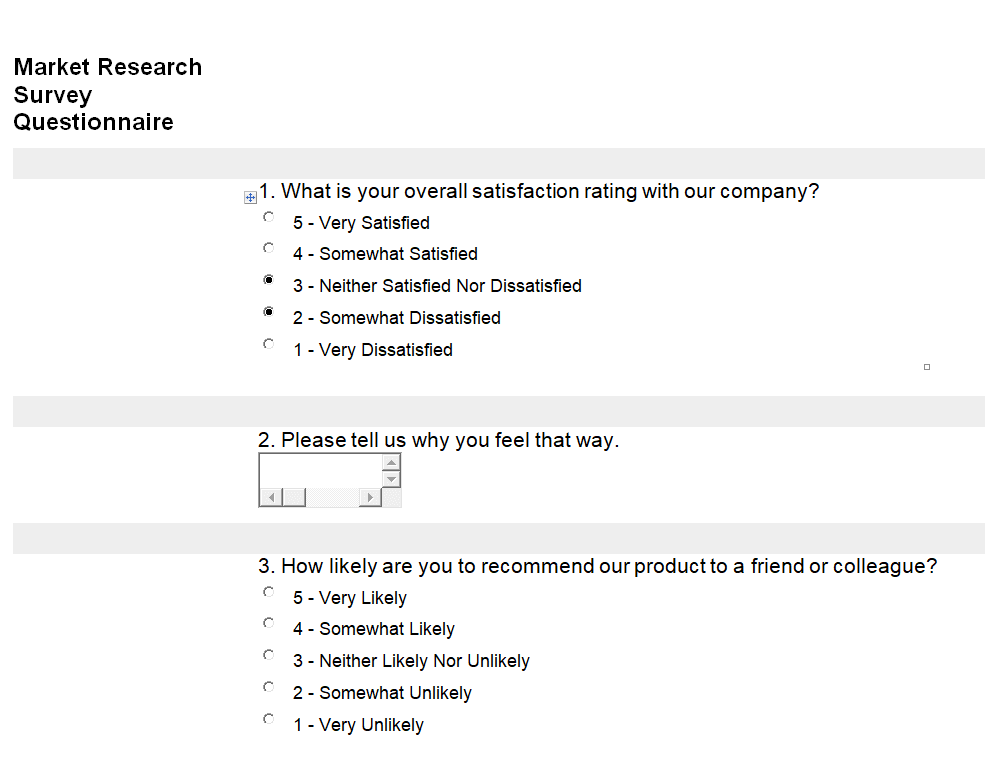 Market Research Survey Questionnaire Word Sample — downloadable template preview