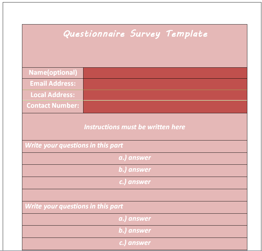 Handy Survey Questionnaire Template — downloadable template preview
