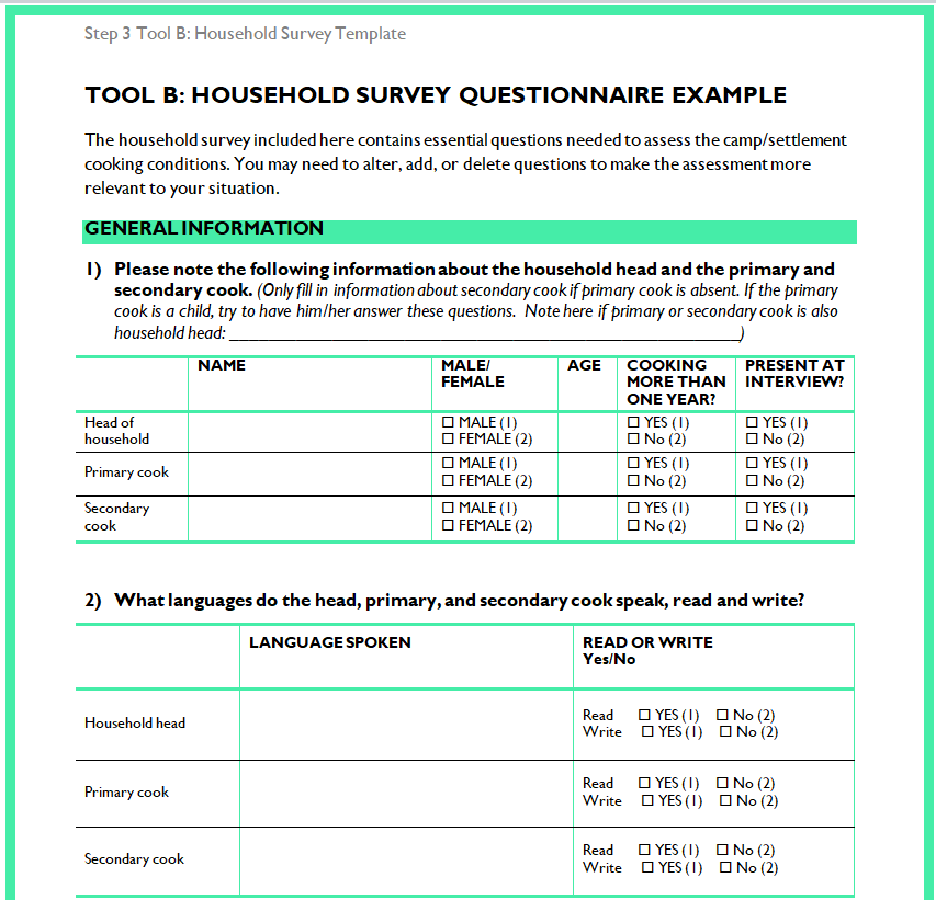 Household Survey Questionnaire Word Example — downloadable template preview