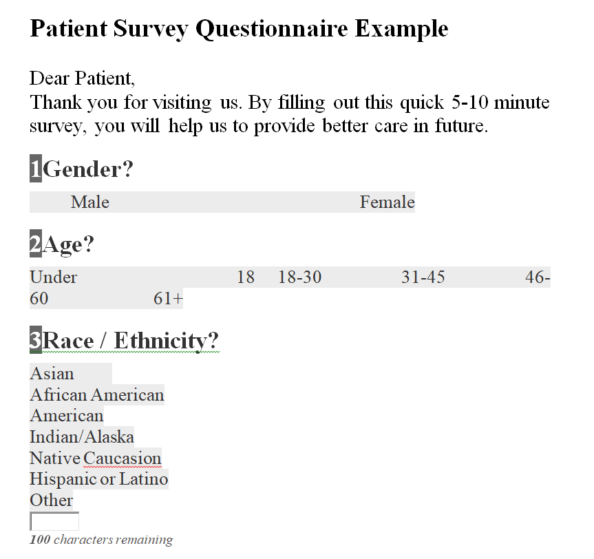 Patient Survey Questionnaire Example — downloadable template preview