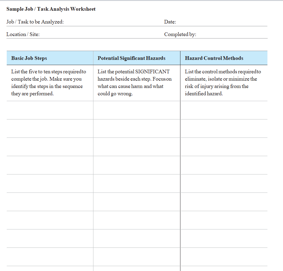 Sample Task Analysis — downloadable template preview