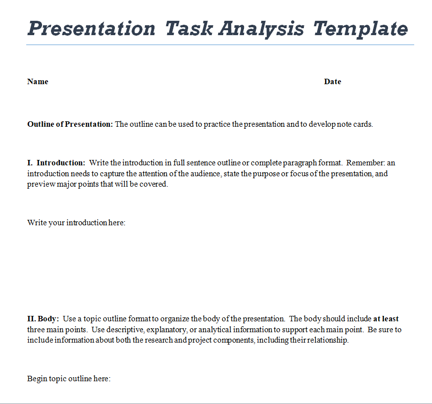 Presentation Task Analysis — downloadable template preview