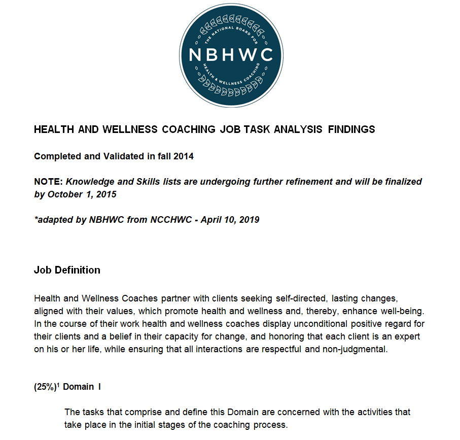 Health and Wellness Job Task Analysis — downloadable template preview