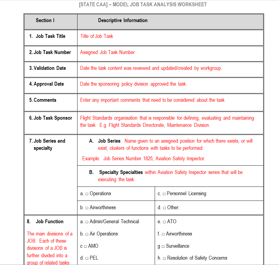 Model Job Task Analysis Worksheet — downloadable template preview