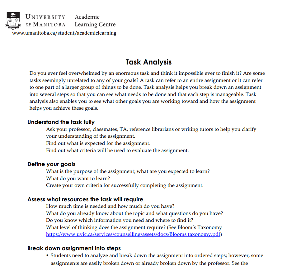 Academic Task Analysis — downloadable template preview